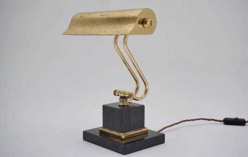 Bankers desk lamp adjustable, brass & onyx, 1950`s ca, American